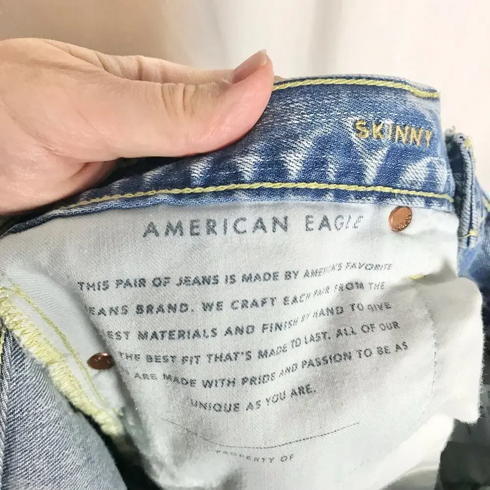 American Eagle Men's 28x32 Flex Acid Wash Destroyed Skinny Denim Jeans